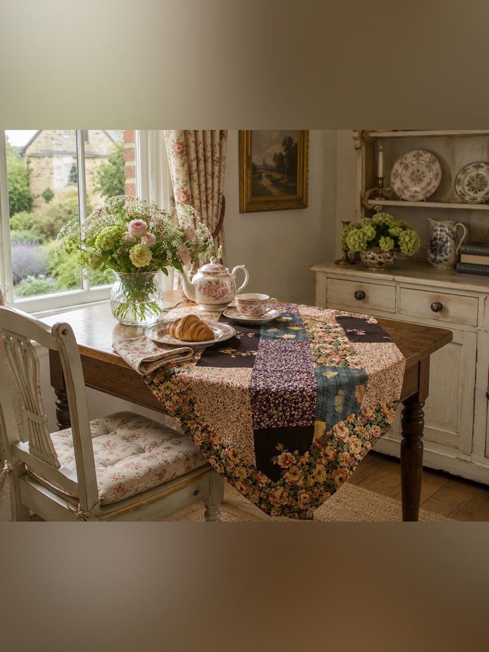 April Cornell Auberge Collection Patchwork Floral Cotton Breakfast Tablecloth